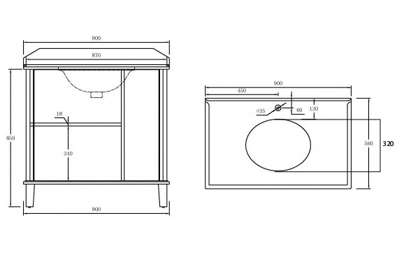 Coventry 90 x 55 Satin White Vanity with Real Marble Top & Ceramic Undercounter Basin