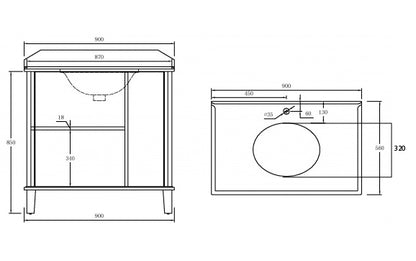 Coventry 90 x 55 Satin White Vanity with Real Marble Top & Ceramic Undercounter Basin