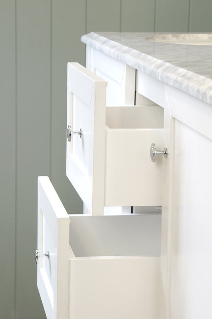 Coventry 150 x 56 Double Bowl Satin White Vanity with Real Marble Top & Ceramic Undercounter Basins