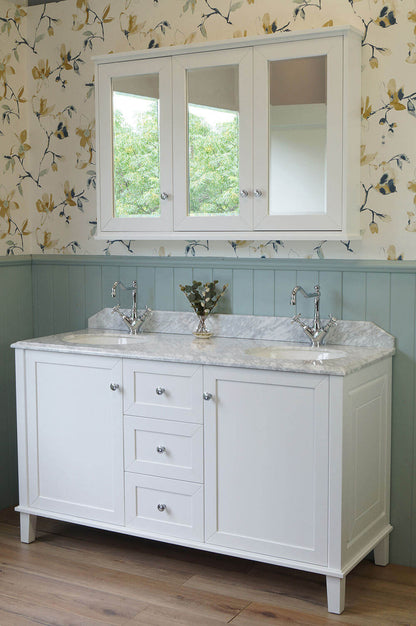 Coventry 150 x 56 Double Bowl Satin White Vanity with Real Marble Top & Ceramic Undercounter Basins