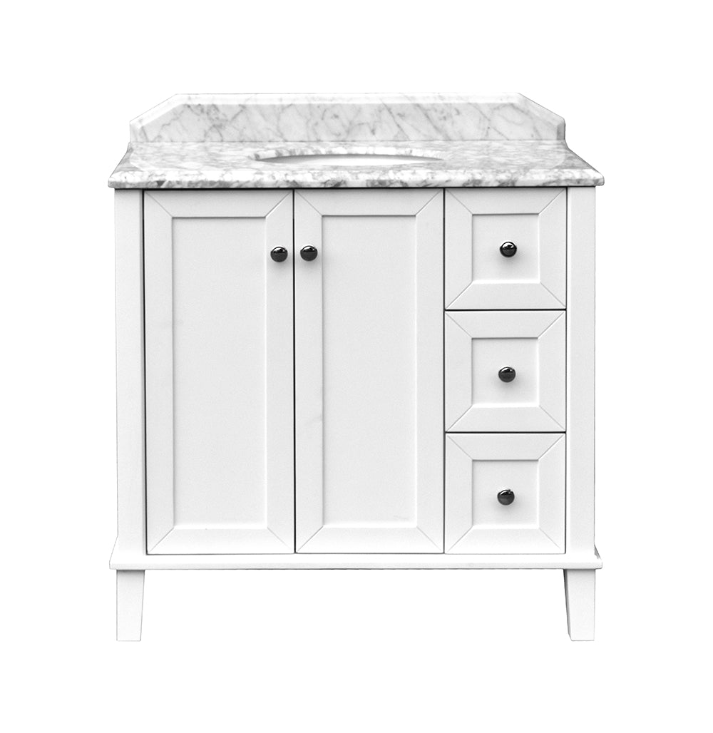 Coventry 90 x 55 Satin White Vanity with Real Marble Top & Ceramic Undercounter Basin