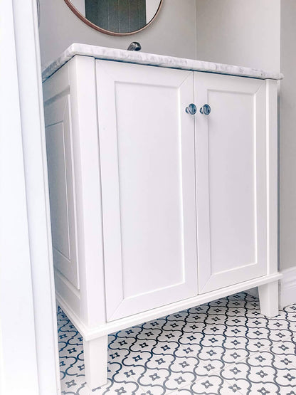 Coventry 75 x 55 Satin White Vanity with Real Marble Top & Ceramic Undercounter Basin