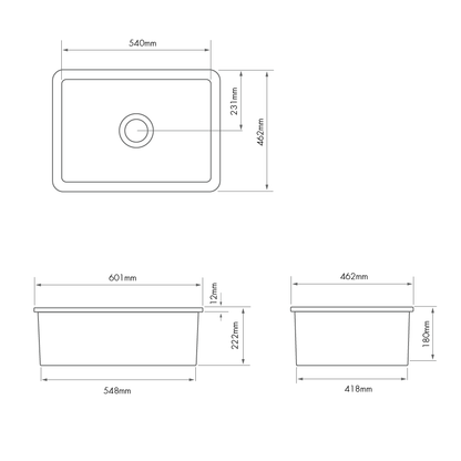Cuisine 60 x 46 Inset / Undermount Fine Fireclay Matte Black Sink