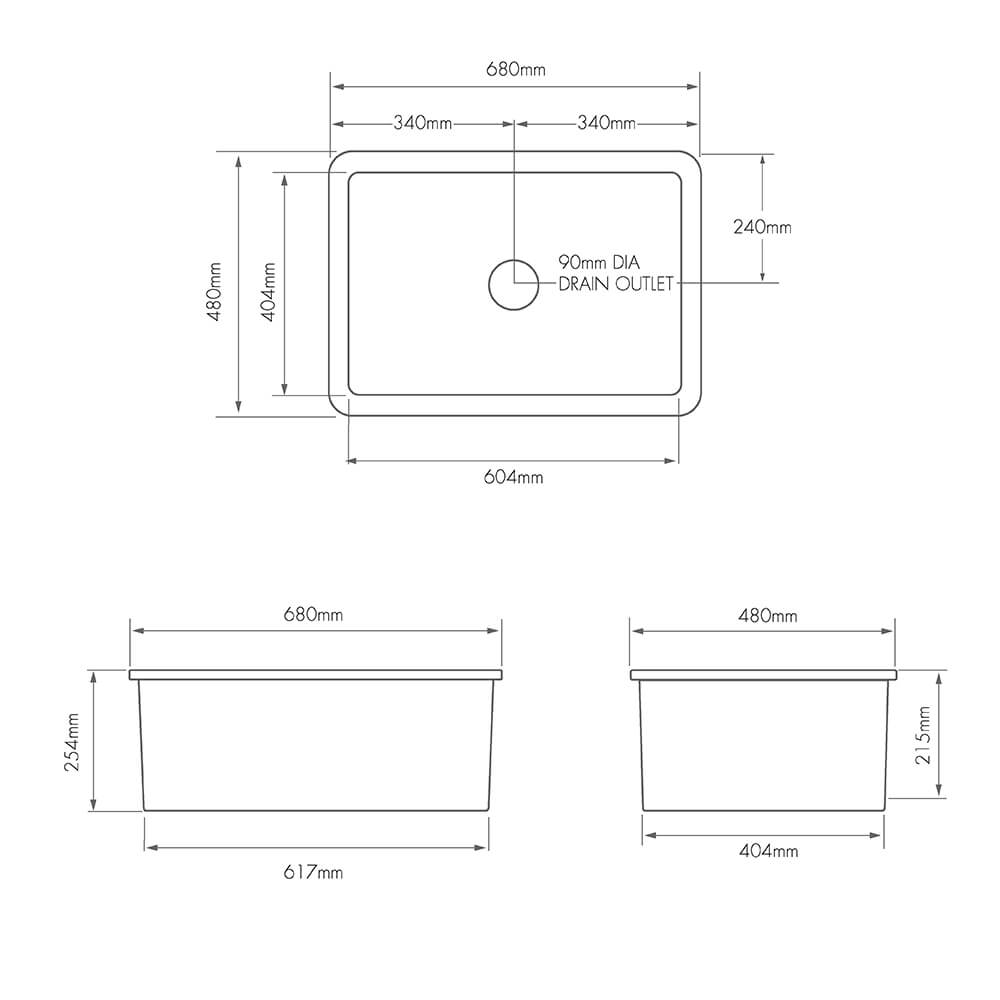 Cuisine 68 x 48 Inset / Undermount Fine Fireclay Matte White Sink