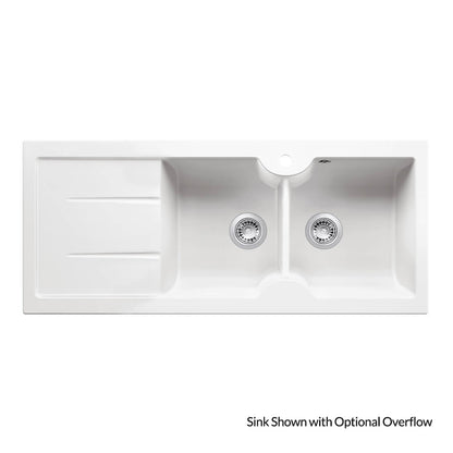Cuisine 116 x 50 Inset / Undermount  Fine Fireclay Gloss White Sink - Double Bowl and Single Drainer