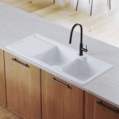 Cuisine 116 x 50 Inset / Undermount  Fine Fireclay Gloss White Sink - Double Bowl and Single Drainer