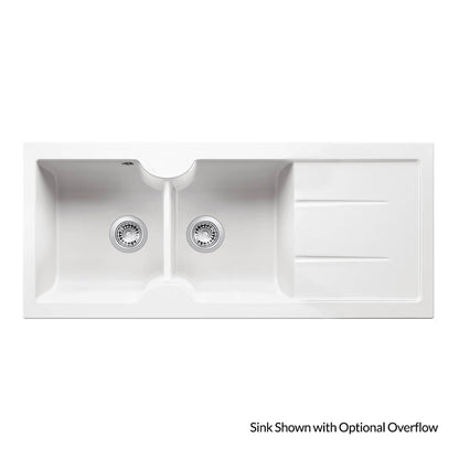 Cuisine 116 x 50 Inset / Undermount  Fine Fireclay Gloss White Sink - Double Bowl and Single Drainer