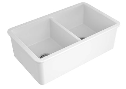 Cuisine 85 x 46 Double Inset / Undermount Fine Fireclay Gloss White Sink