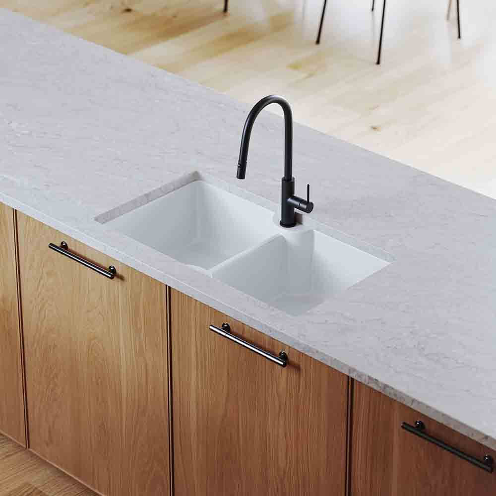 Cuisine 86 x 50 Inset / Undermount Fine Fireclay Gloss White Sink - Double Bowl with Taphole
