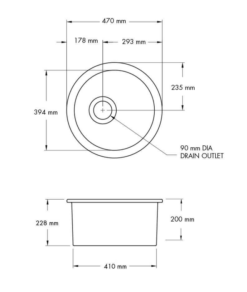 Cuisine Round 47 Inset / Undermount Fine Fireclay Matte Black Sink