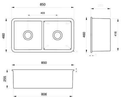 Cuisine 85 x 49 Double  Fireclay Sink