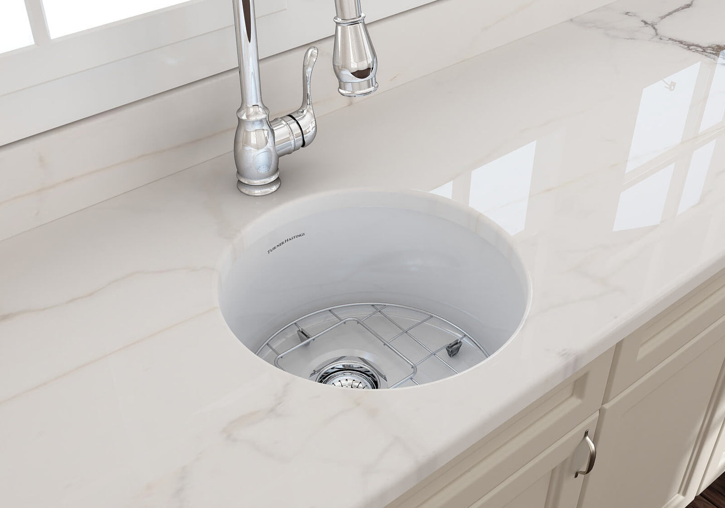 Cuisine Round 47 Inset / Undermount Fine Fireclay Gloss White Sink