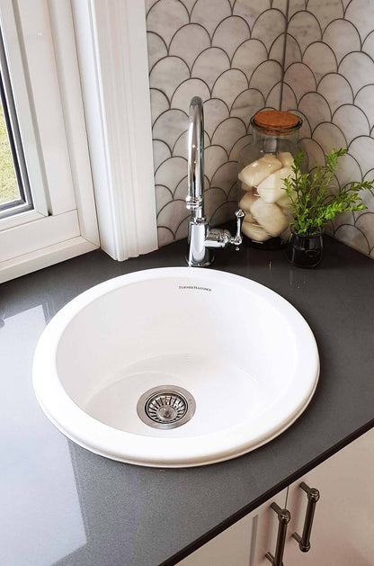 Cuisine Round 47 Inset / Undermount Fine Fireclay Gloss White Sink