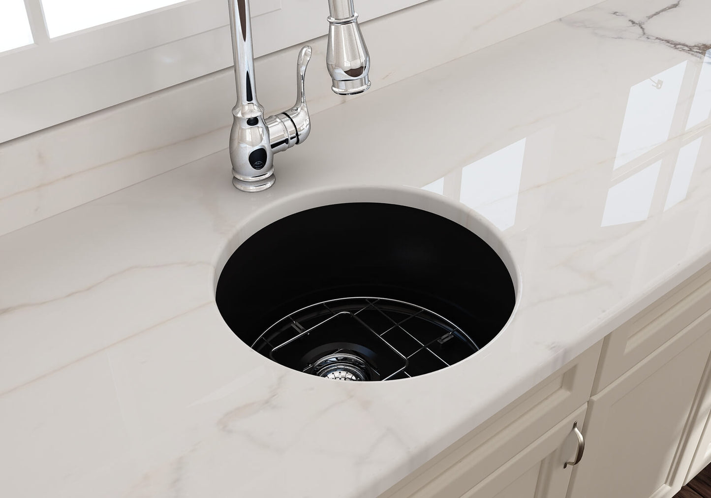 Cuisine Round 47 Inset / Undermount Fine Fireclay Matte Black Sink