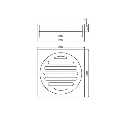 INSPIRE SQUARE STD FLOOR WASTE  110MM