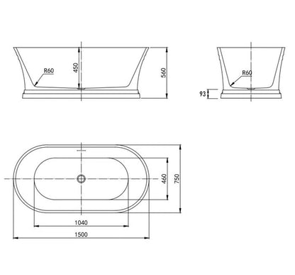 Hampton 1500x750x560 Gloss White Bathtub OF