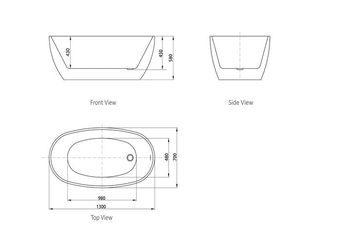 Vinny 1300x700x580 Gloss White Bathtub OF