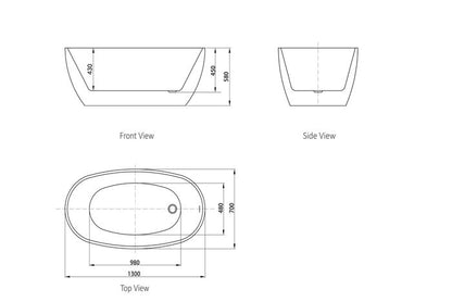 Vinny 1300x700x580 Gloss White Bathtub OF