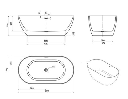 Attica Manolo 1530 Gloss White Bath with Overflow