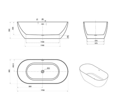 Attica Manolo 1700 Matte White Bath with Overflow