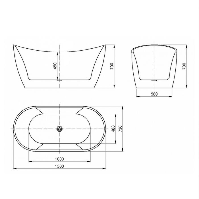 Viva 1500x750x720 Gloss White High Back Bathtub NF