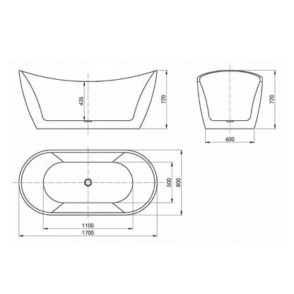 Viva 1700x800x720 Gloss White High Back Bathtub NF