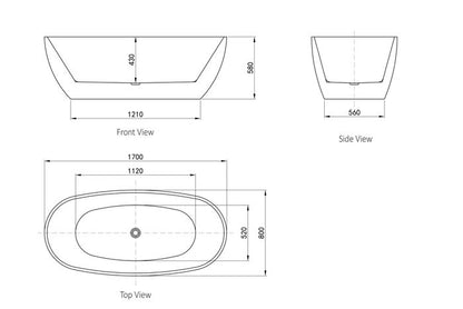 Vinny 1700x800x580 Gloss White Egg Shape Bathtub NF