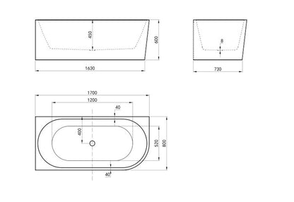 Left Corner 1700X800X600 Gloss White Bathtub NF