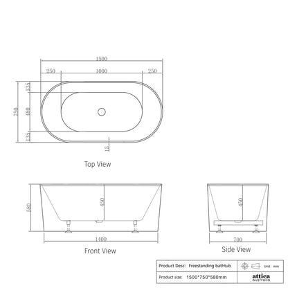 Otti Noosa 1500mm Freestanding Bath