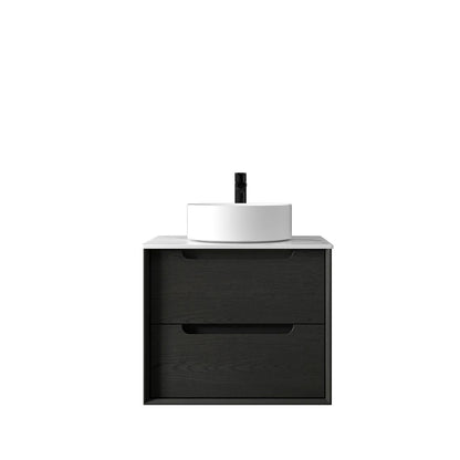 Byron 600mm Black Oak Wall Hung Vanity with Mont Blanc Top 12TH
