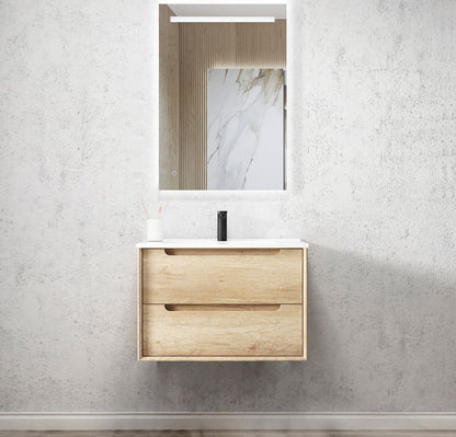 Byron 750mm Natural Oak Wall Hung Vanity with Mont Blanc 60mm Top 12TH