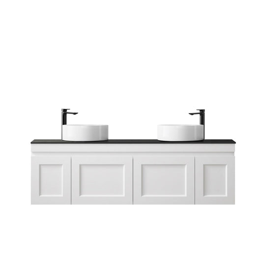 Hampton Mark II 1500mm Satin White Wall Hung Vanity with Empire Black Top 10 & 2TH