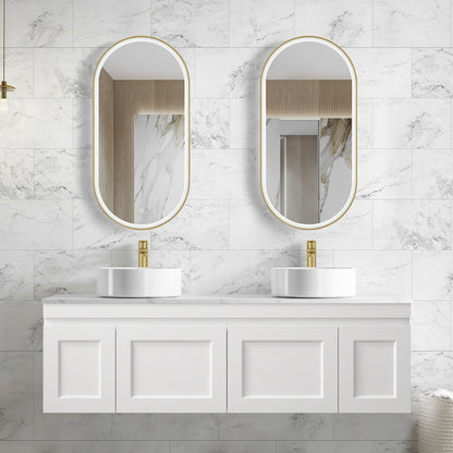 Hampton Mark II 1500mm Satin White Wall Hung Vanity with Mont Blanc Top 12TH