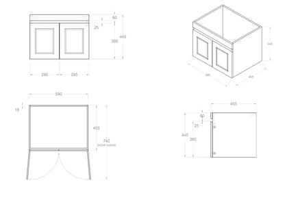 Hampton Mark II 600mm Satin Black Wall Hung Vanity with Amani Grey Top 10TH