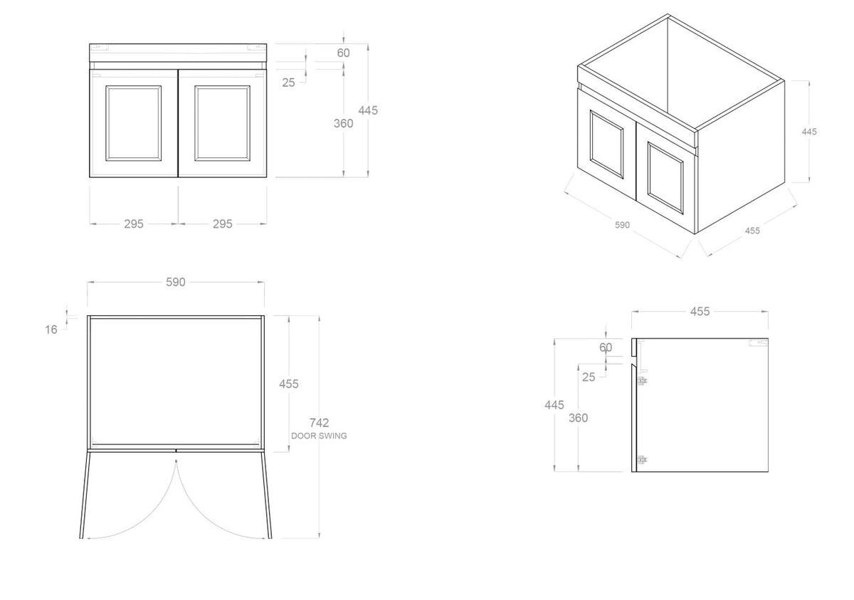 Hampton Mark II 600mm Satin White Wall Hung Vanity with Mont Blanc Top 12TH