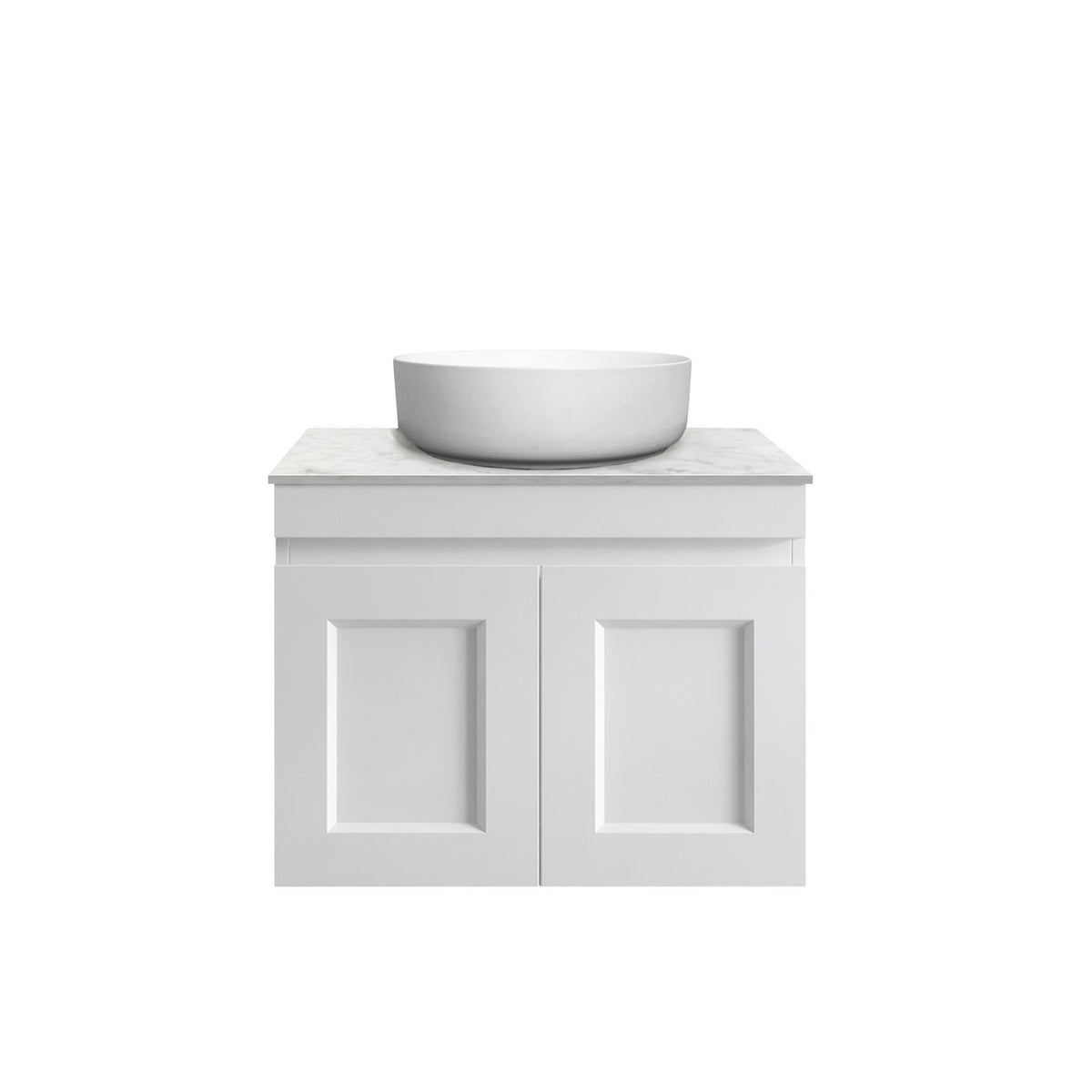 Hampton Mark II 600mm Satin White Wall Hung Vanity with Mont Blanc Top 12TH