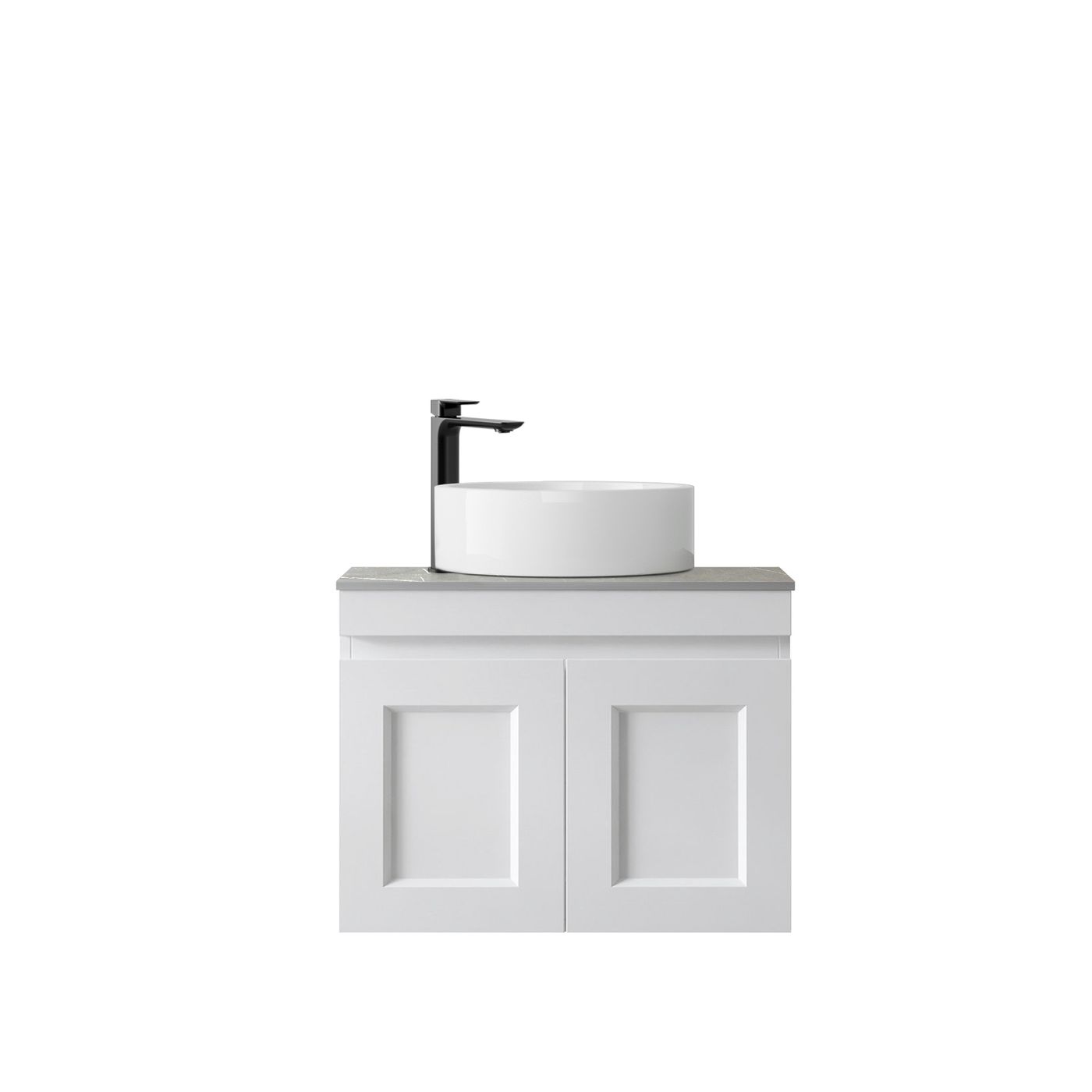 Hampton Mark II 600mm Satin White Wall Hung Vanity with Amani Grey Top 10TH