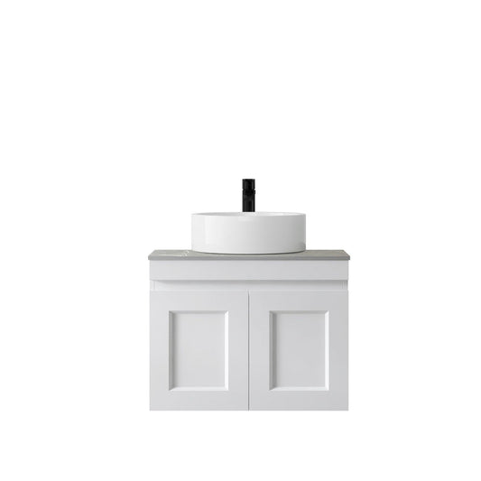 Hampton Mark II 600mm Satin White Wall Hung Vanity with Amani Grey Top 12TH