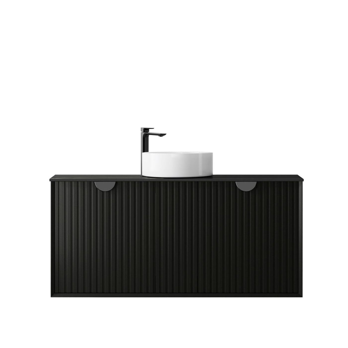 Marlo Fluted 1200mm Matte Black Wall Hung Vanity with Empire Black Top 10TH