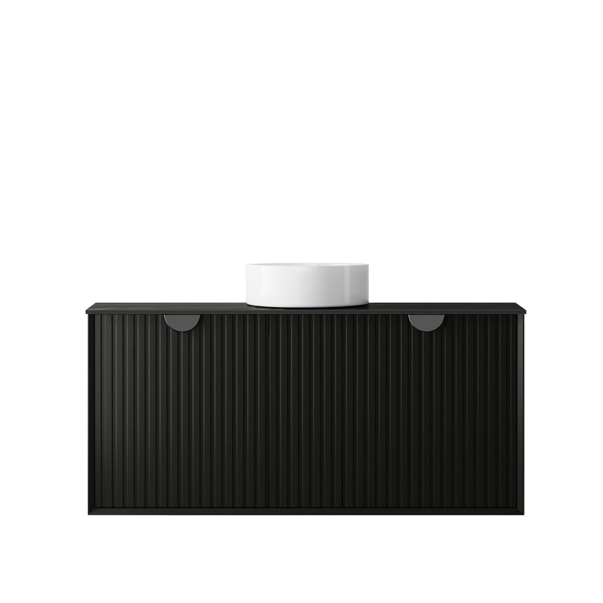 Marlo Fluted 1200mm Matte Black Wall Hung Vanity with Empire Black Top NTH