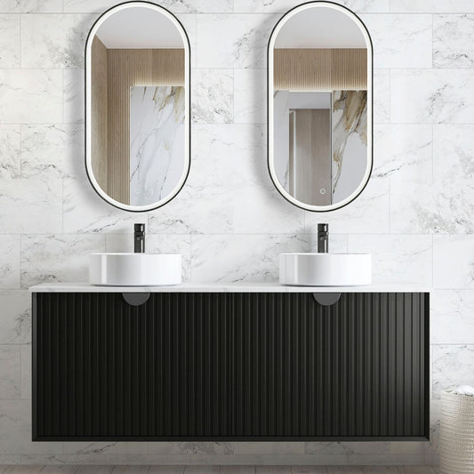 Marlo Fluted 1500mm Matte Black Wall Hung Vanity with Mont Blanc Top 12TH