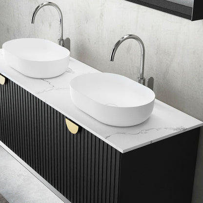Marlo Fluted 1500mm Matte Black Wall Hung Vanity with Mont Blanc Top 12TH