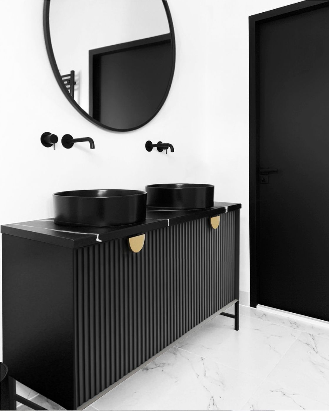 Marlo Fluted 1500mm Matte Black Wall Hung Vanity with Mont Blanc Top 12TH