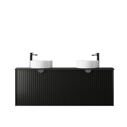 Marlo Fluted 1500mm Matte Black Wall Hung Vanity with Empire Black Top 10 & 2TH