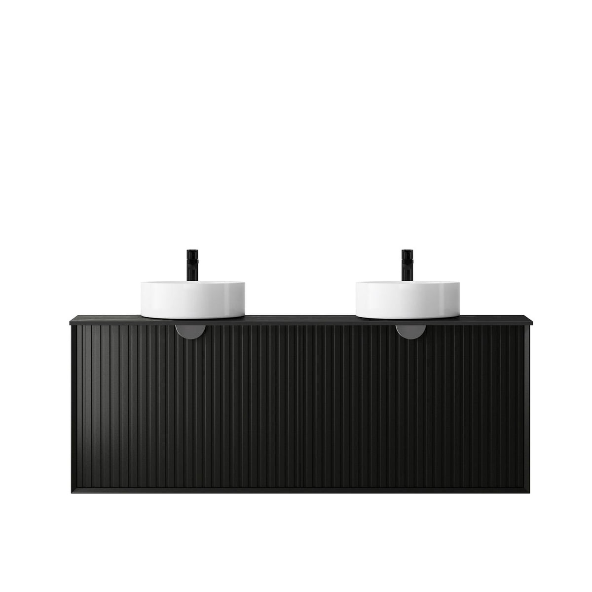 Marlo Fluted 1500mm Matte Black Wall Hung Vanity with Empire Black Top 12TH