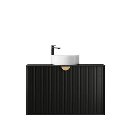 Marlo Fluted 900mm Matte Black Wall Hung Vanity with Empire Black Top 10TH