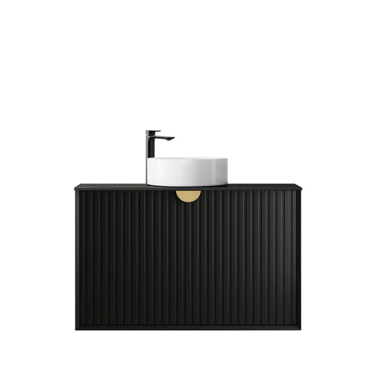 Marlo Fluted 900mm Matte Black Wall Hung Vanity with Empire Black Top 10TH