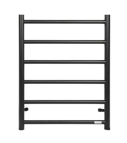Round Stainless Steel Black Electric Heated Towel Rack 6 Bars Universal Inlet