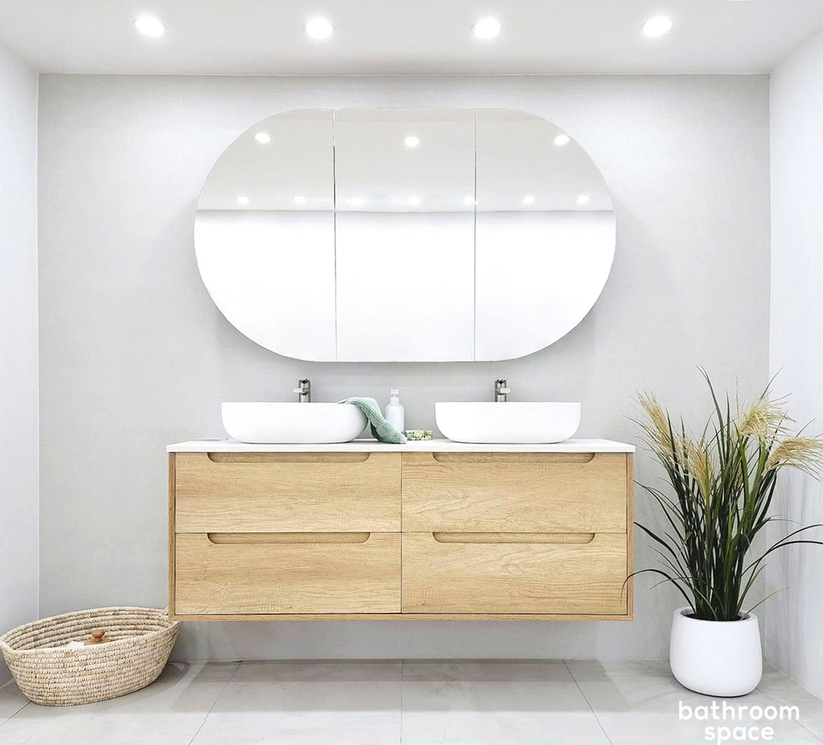 Byron 1200mm Natural Oak Wall Hung Vanity with Mont Blanc Top Double Bowl 12TH