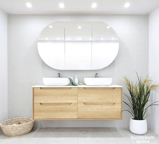 Byron 1200mm Natural Oak Wall Hung Vanity with Mont Blanc Top Double Bowl 12TH